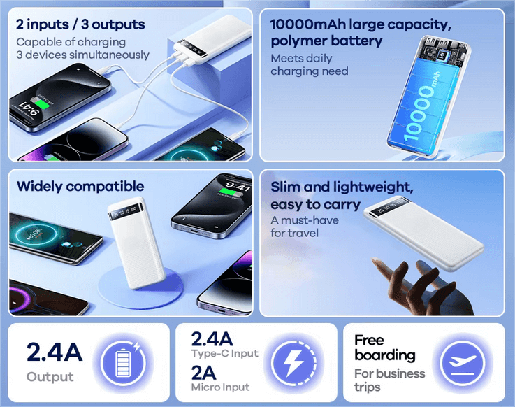 10000mAh Pocket Power Bank | Ultra-Light for Nurses & Retail PDA Users LS-FC1