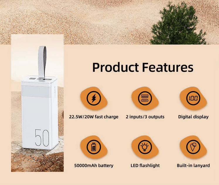 50000mAh Outdoor Power Bank with Flashlight | 7-Day Emergency Backup (UN38.3 Certified) LS-FC5