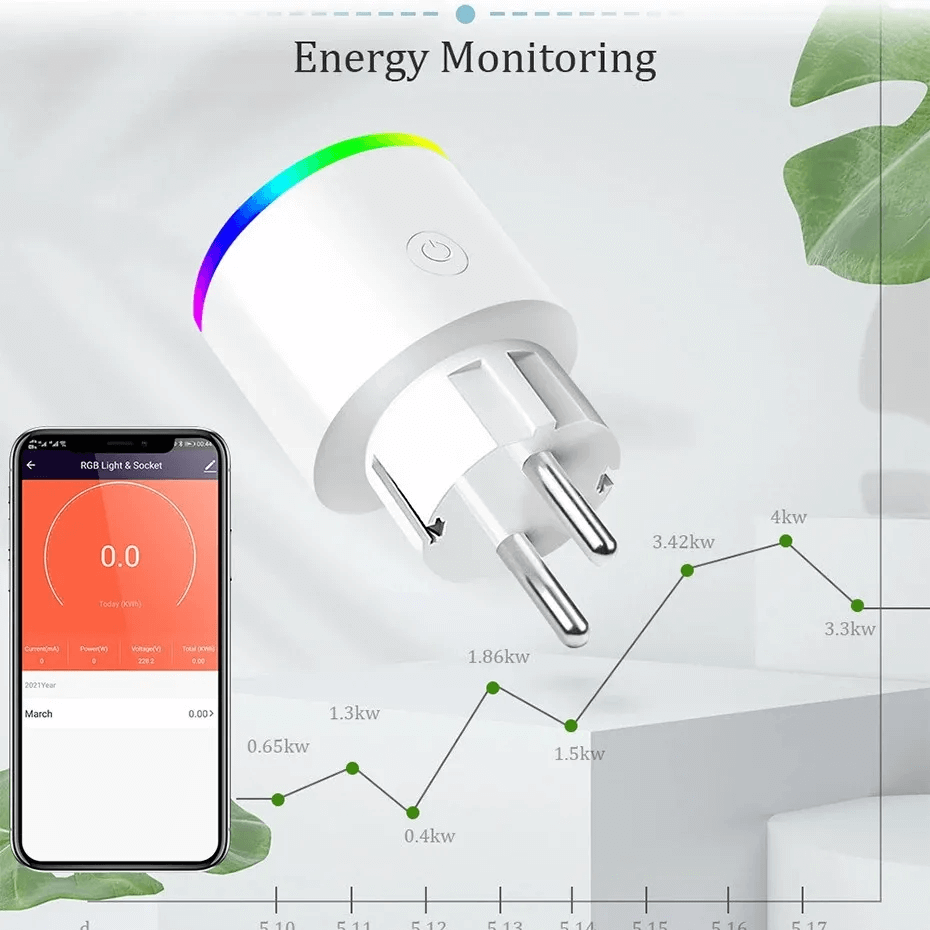16A EU WiFi Smart Plug Socket With RGB LED Night Light LS-R1