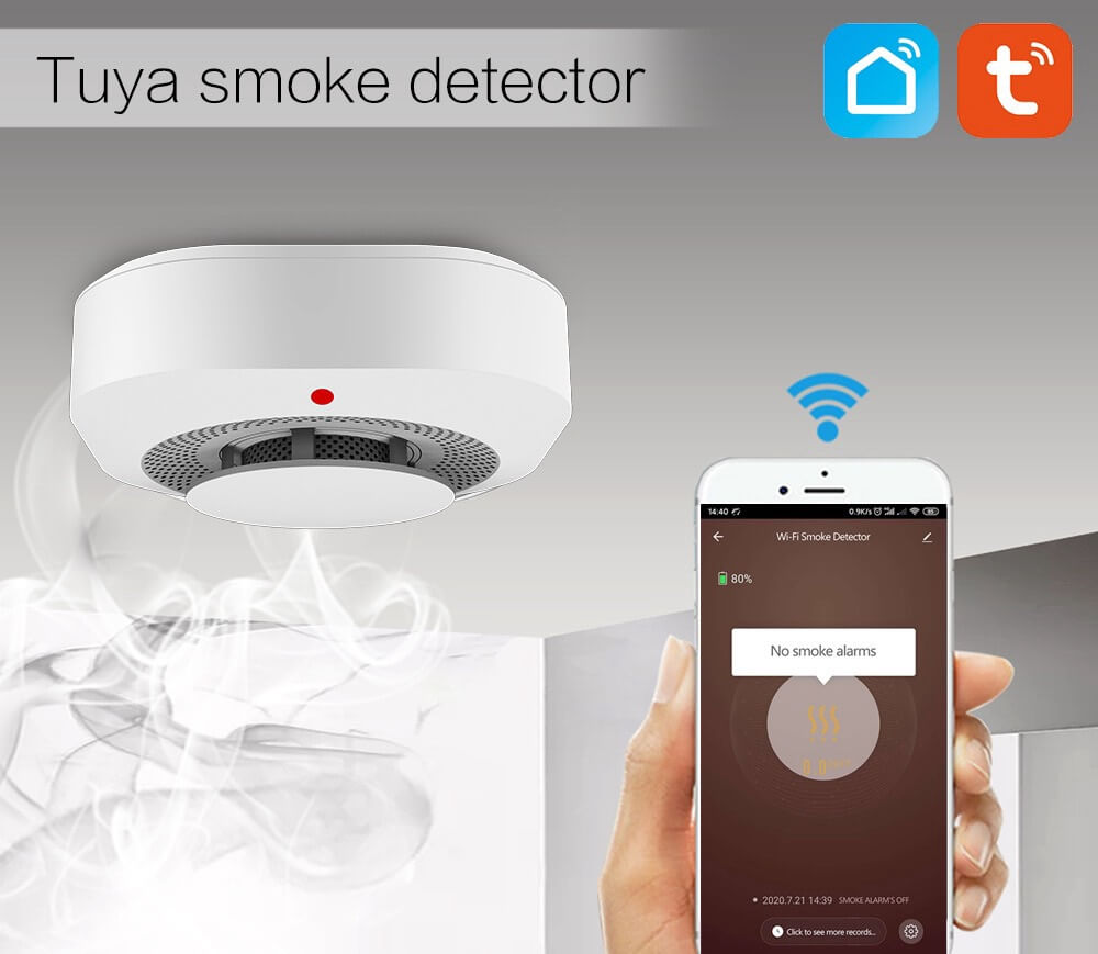 Smart Smoke Sensor Tuya App Zigbee Fire Alarm