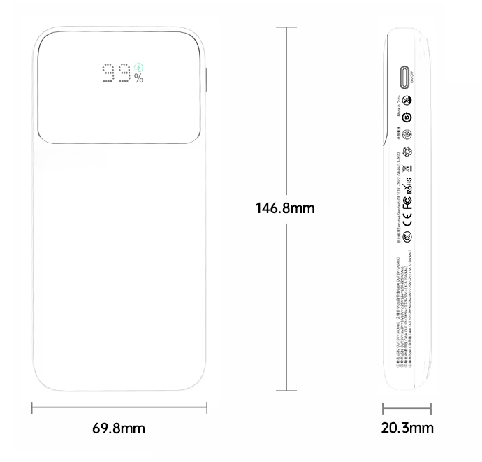 20000mAh Slim Power Bank for Business Travel | USB-C PD 22W (FCC/CE Certified) LS-FC2