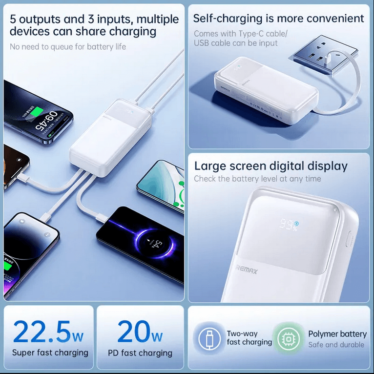 20000mAh Slim Power Bank for Business Travel | USB-C PD 22W (FCC/CE Certified) LS-FC2