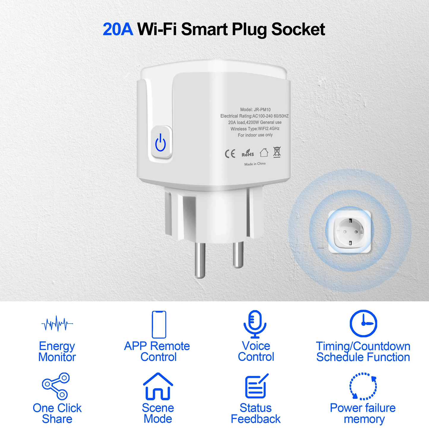 20A 220V Wireless Wifi Smart Plug EU standard