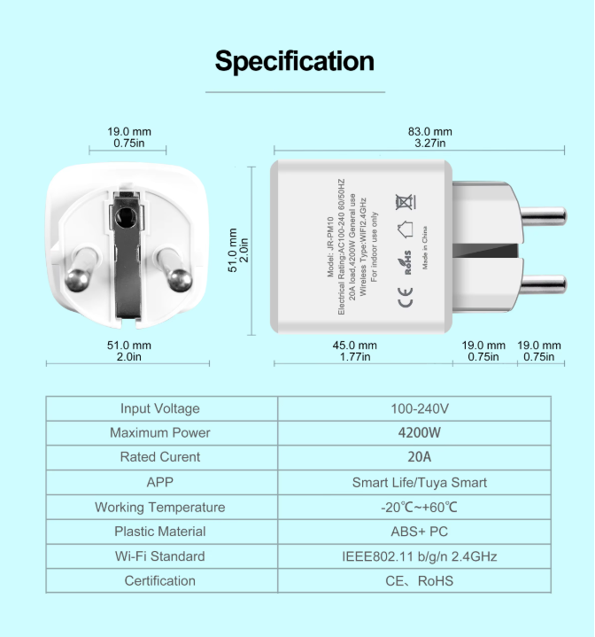 20A 220V Wireless Wifi Smart Plug EU standard