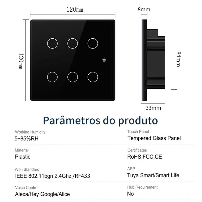 Zigbee Tuya Smart Switch OEM Brazilian Standard 6-Gang